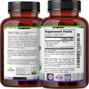 ZAZZEE NATURALS - Zazzee USDA Organic Baya Casto 500Mg. 120 Capsulas - The Red Vitamin MX - Suplementos Alimenticios - {{ shop.shopifyCountryName }}