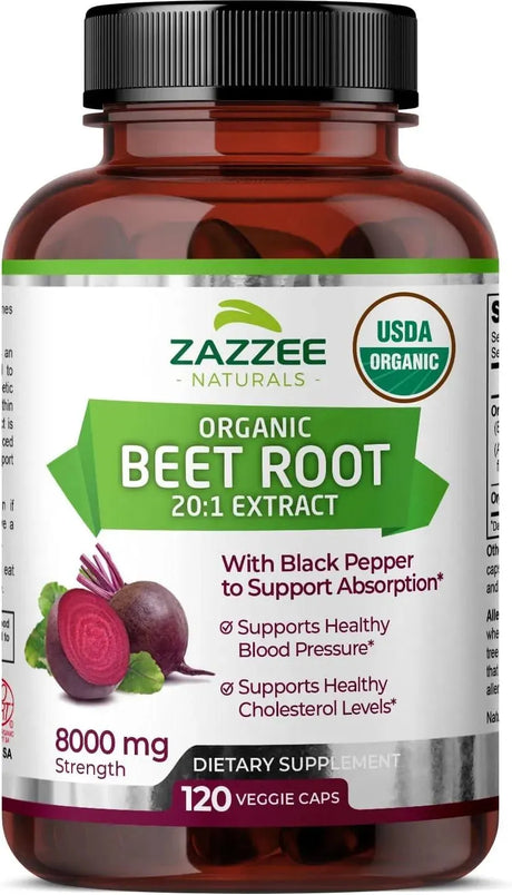 ZAZZEE NATURALS - Zazzee USDA Organic Beet Root 20:1 Extract 8000Mg. 120 Capsulas - The Red Vitamin MX - Suplementos Alimenticios - {{ shop.shopifyCountryName }}