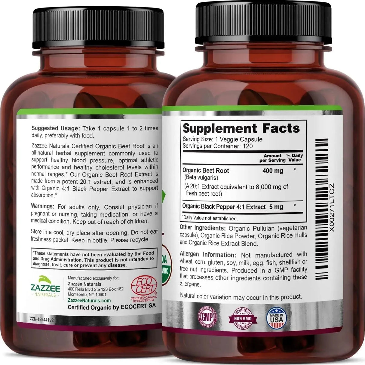ZAZZEE NATURALS - Zazzee USDA Organic Beet Root 20:1 Extract 8000Mg. 120 Capsulas - The Red Vitamin MX - Suplementos Alimenticios - {{ shop.shopifyCountryName }}