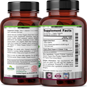 ZAZZEE NATURALS - Zazzee USDA Organic Beet Root 20:1 Extract 8000Mg. 120 Capsulas - The Red Vitamin MX - Suplementos Alimenticios - {{ shop.shopifyCountryName }}