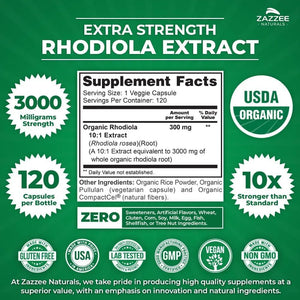 ZAZZEE NATURALS - Zazzee USDA Organic Rhodiola 10:1 Exract 3000Mg. 120 Capsulas - The Red Vitamin MX - Suplementos Alimenticios - {{ shop.shopifyCountryName }}