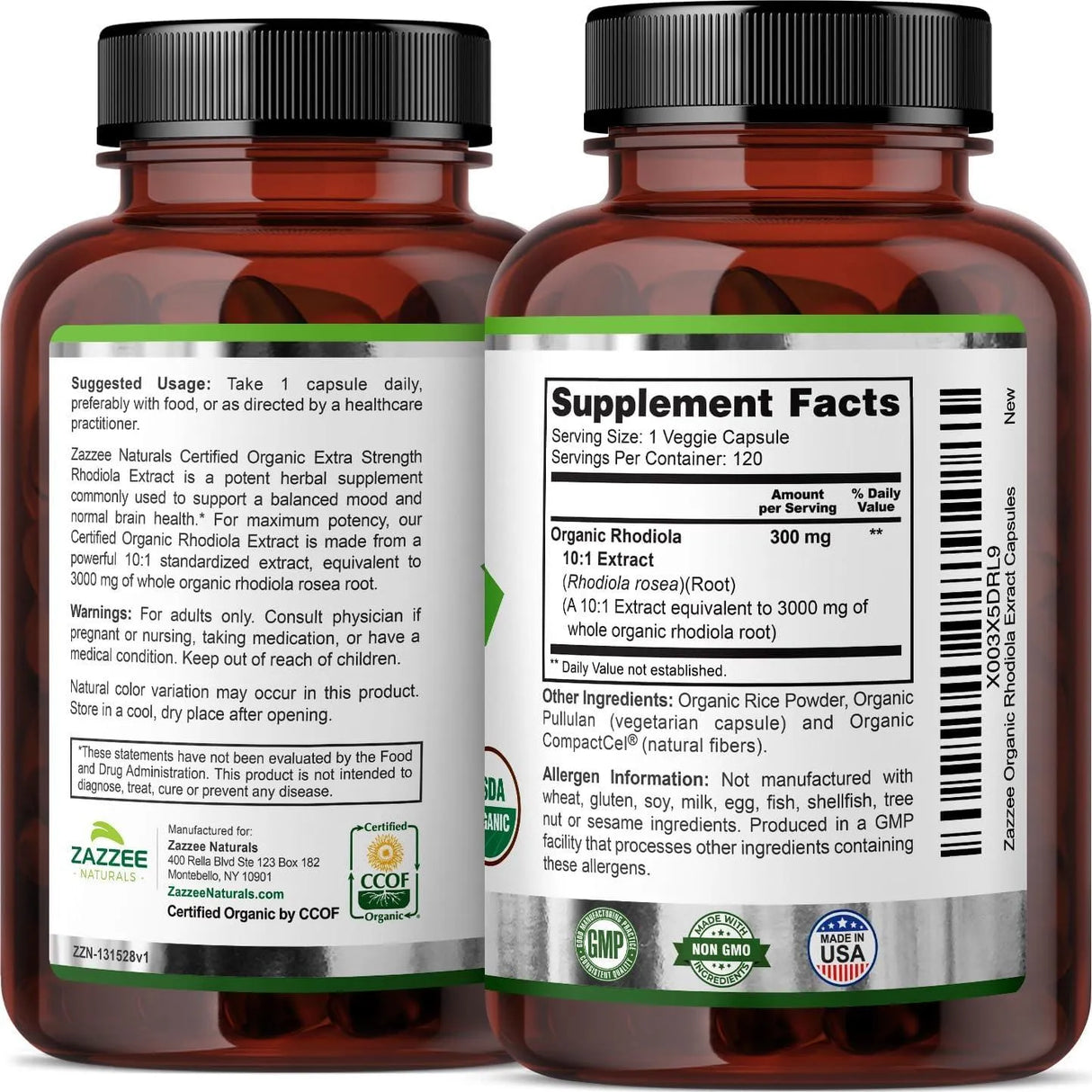 ZAZZEE NATURALS - Zazzee USDA Organic Rhodiola 10:1 Exract 3000Mg. 120 Capsulas - The Red Vitamin MX - Suplementos Alimenticios - {{ shop.shopifyCountryName }}