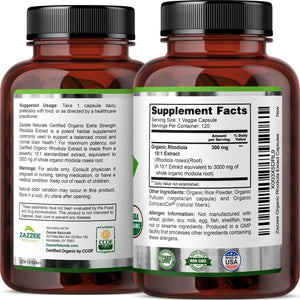 ZAZZEE NATURALS - Zazzee USDA Organic Rhodiola 10:1 Exract 3000Mg. 120 Capsulas - The Red Vitamin MX - Suplementos Alimenticios - {{ shop.shopifyCountryName }}