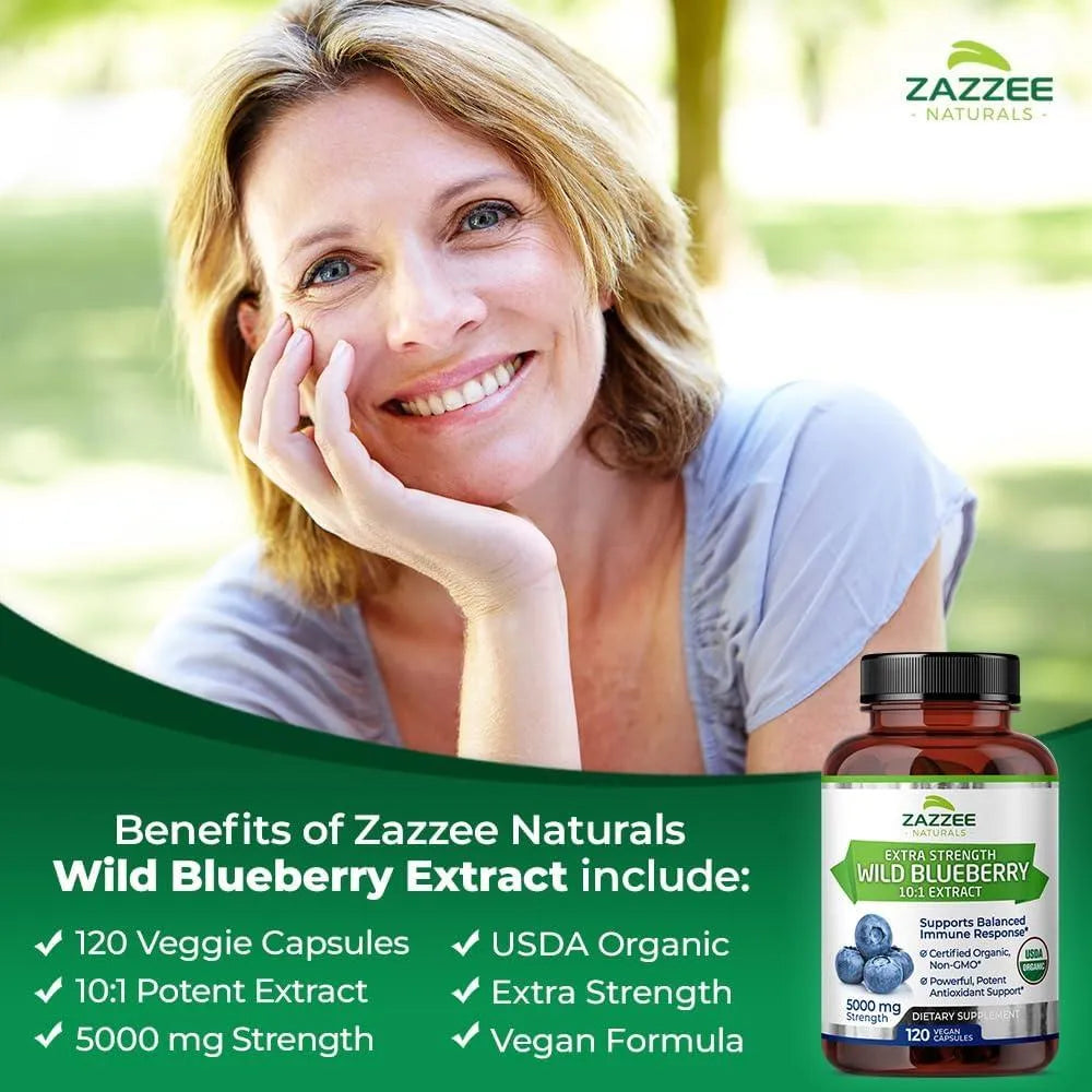 ZAZZEE NATURALS - Zazzee USDA Organic Wild Blueberry 10:1 Extract 5000Mg. 120 Capsulas - The Red Vitamin MX - Suplementos Alimenticios - {{ shop.shopifyCountryName }}