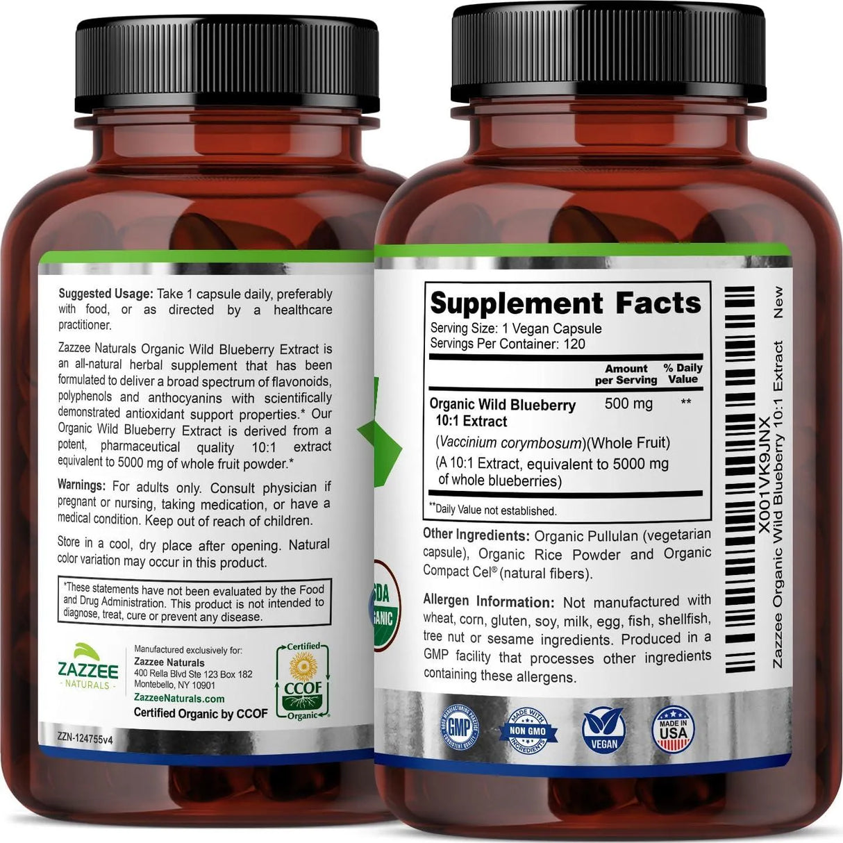 ZAZZEE NATURALS - Zazzee USDA Organic Wild Blueberry 10:1 Extract 5000Mg. 120 Capsulas - The Red Vitamin MX - Suplementos Alimenticios - {{ shop.shopifyCountryName }}