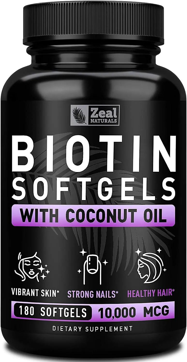 ZEAL NATURALS - Zeal Naturals Biotin with Coconut Oil for Hair 10000mcg 180 Capsulas Blandas - The Red Vitamin MX - Suplementos Alimenticios - {{ shop.shopifyCountryName }}