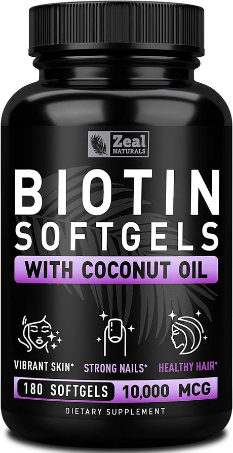 ZEAL NATURALS - Zeal Naturals Biotin with Coconut Oil for Hair 10000mcg 180 Capsulas Blandas - The Red Vitamin MX - Suplementos Alimenticios - {{ shop.shopifyCountryName }}