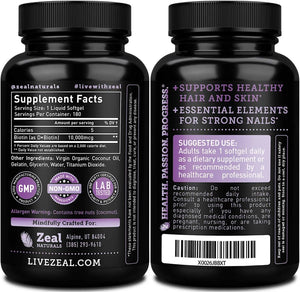 ZEAL NATURALS - Zeal Naturals Biotin with Coconut Oil for Hair 10000mcg 180 Capsulas Blandas - The Red Vitamin MX - Suplementos Alimenticios - {{ shop.shopifyCountryName }}