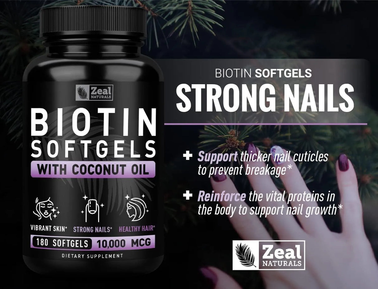 ZEAL NATURALS - Zeal Naturals Biotin with Coconut Oil for Hair 10000mcg 180 Capsulas Blandas - The Red Vitamin MX - Suplementos Alimenticios - {{ shop.shopifyCountryName }}