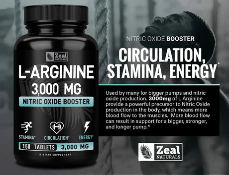 ZEAL NATURALS - Zeal Naturals L Arginine 3000Mg. 150 Tabletas - The Red Vitamin MX - Suplementos Alimenticios - {{ shop.shopifyCountryName }}
