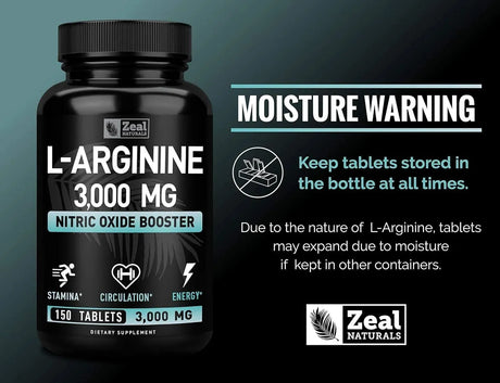 ZEAL NATURALS - Zeal Naturals L Arginine 3000Mg. 150 Tabletas - The Red Vitamin MX - Suplementos Alimenticios - {{ shop.shopifyCountryName }}