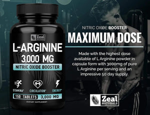 ZEAL NATURALS - Zeal Naturals L Arginine 3000Mg. 150 Tabletas - The Red Vitamin MX - Suplementos Alimenticios - {{ shop.shopifyCountryName }}