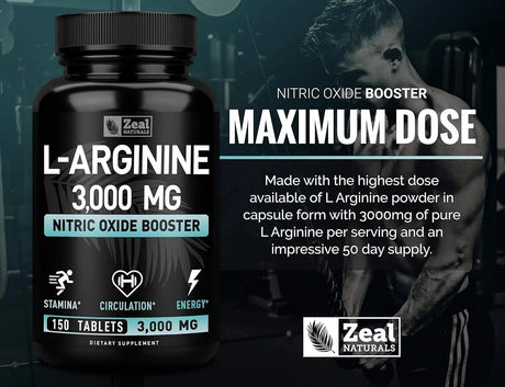 ZEAL NATURALS - Zeal Naturals L Arginine 3000Mg. 150 Tabletas - The Red Vitamin MX - Suplementos Alimenticios - {{ shop.shopifyCountryName }}