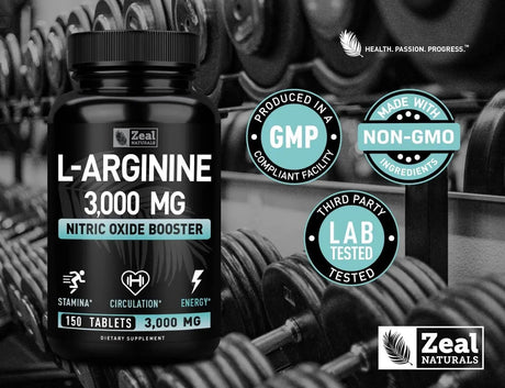 ZEAL NATURALS - Zeal Naturals L Arginine 3000Mg. 150 Tabletas - The Red Vitamin MX - Suplementos Alimenticios - {{ shop.shopifyCountryName }}