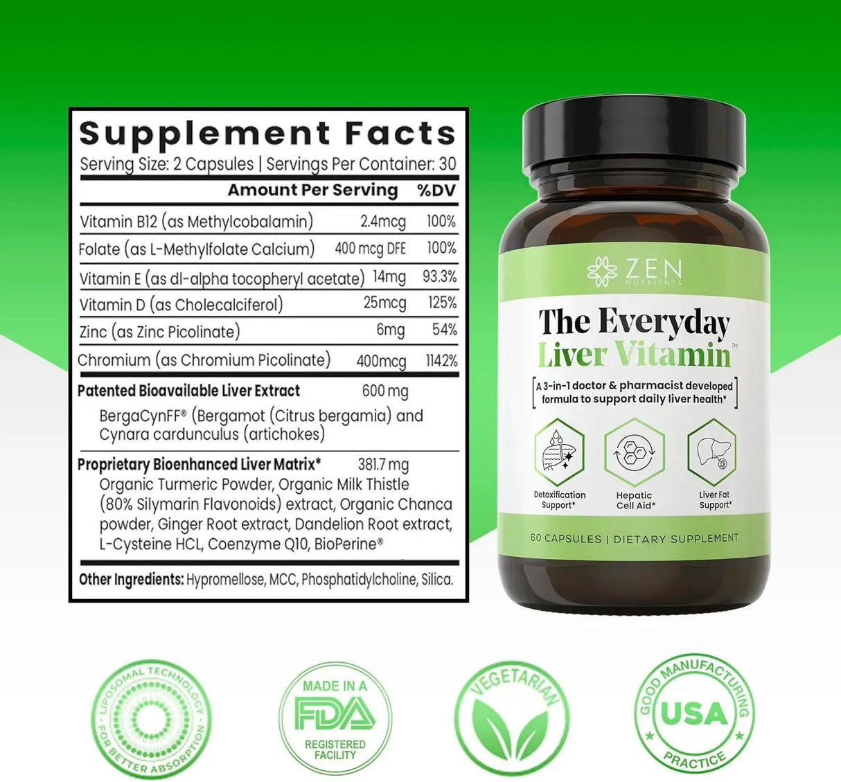 ZEN NUTRIENTS - Zen Nutrients The Everyday Liver Vitamin 60 Capsulas - The Red Vitamin MX - Suplementos Alimenticios - {{ shop.shopifyCountryName }}