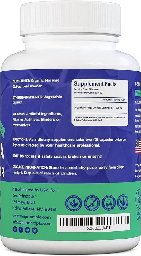 ZEN PRINCIPLE - Zen Principle Organic Moringa Oleifera 180 Capsulas - The Red Vitamin MX - Suplementos Alimenticios - {{ shop.shopifyCountryName }}