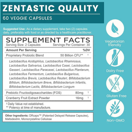 ZENTASTIC - Zentastic Probiotics & Prebiotics Supplement 60 Capsulas - The Red Vitamin MX - Suplementos Alimenticios - {{ shop.shopifyCountryName }}
