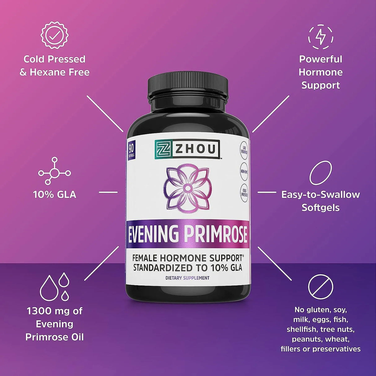 ZHOU - Zhou Nutrition Evening Primrose Oil Capsules 1300Mg. 90 Capsulas Blandas - The Red Vitamin MX - Suplementos Alimenticios - {{ shop.shopifyCountryName }}