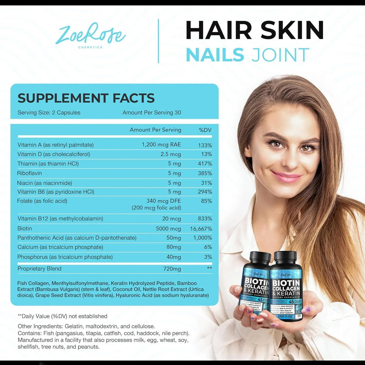 ZOEROSE - ZoeRose Biotin Vitamins for Hair Skin and Nails 60 Capsulas - The Red Vitamin MX - Suplementos Alimenticios - {{ shop.shopifyCountryName }}