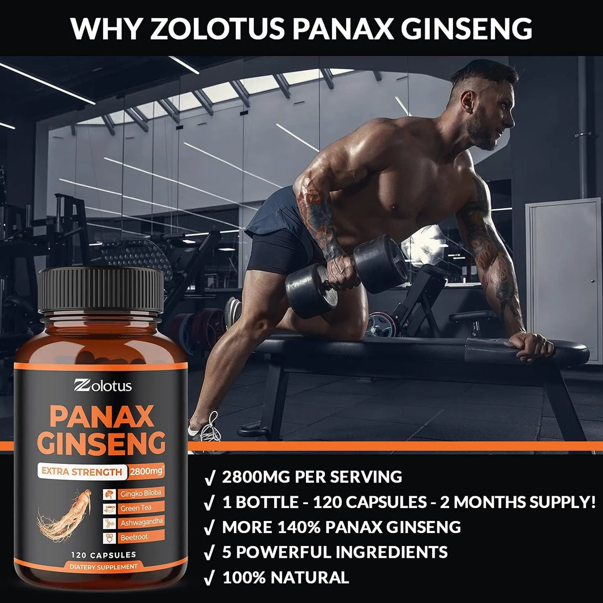 ZOLOTUS - Zolotus Korean Red Panax Ginseng, Ginkgo Biloba, 2800Mg. 120 Capsulas - The Red Vitamin MX - Suplementos Alimenticios - {{ shop.shopifyCountryName }}