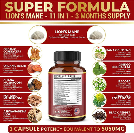 ZOLOTUS - Zolotus Lions Mane Mushroom Capsules 90 Capsulas - The Red Vitamin MX - Suplementos Alimenticios - {{ shop.shopifyCountryName }}