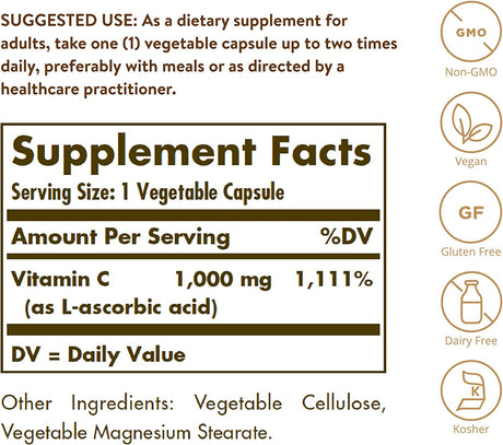 Solgar Vitamin C 1000Mg. 100 Capsulas - The Red Vitamin MX