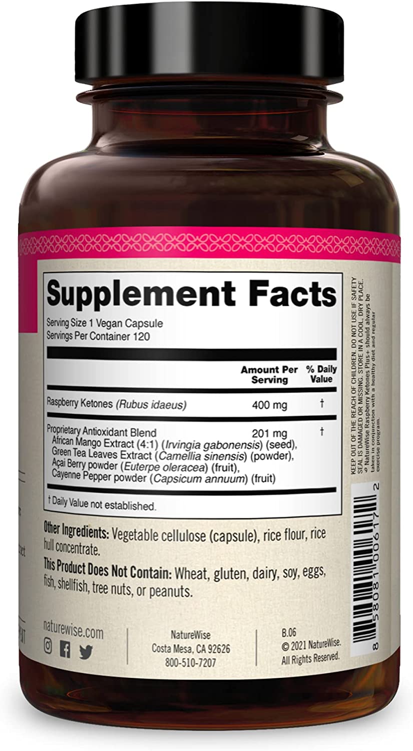 Naturewise Raspberry Ketones Plus+ 120 Capsulas - The Red Vitamin MX