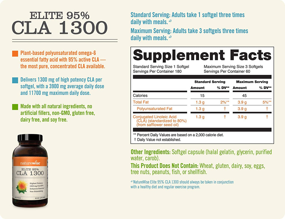 Naturewise CLA 1300 Elite 95% 1300Mg. 180 Capsulas - The Red Vitamin MX