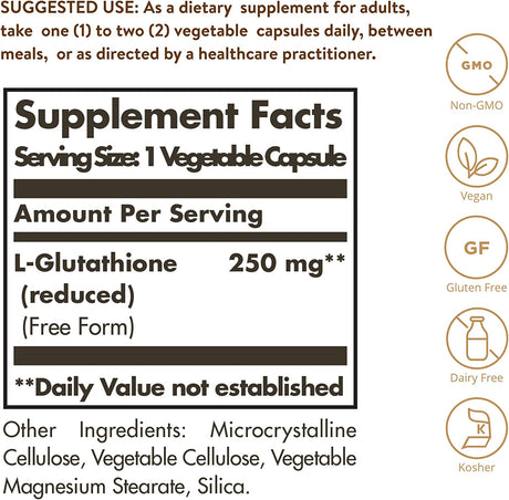 Solgar Reduced L-Glutathione 250Mg. 60 Capsulas - The Red Vitamin MX