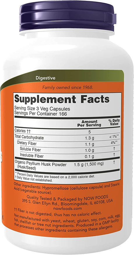 NOW Supplements Psyllium Husk Caps 500Mg. 500 Capsulas - The Red Vitamin MX