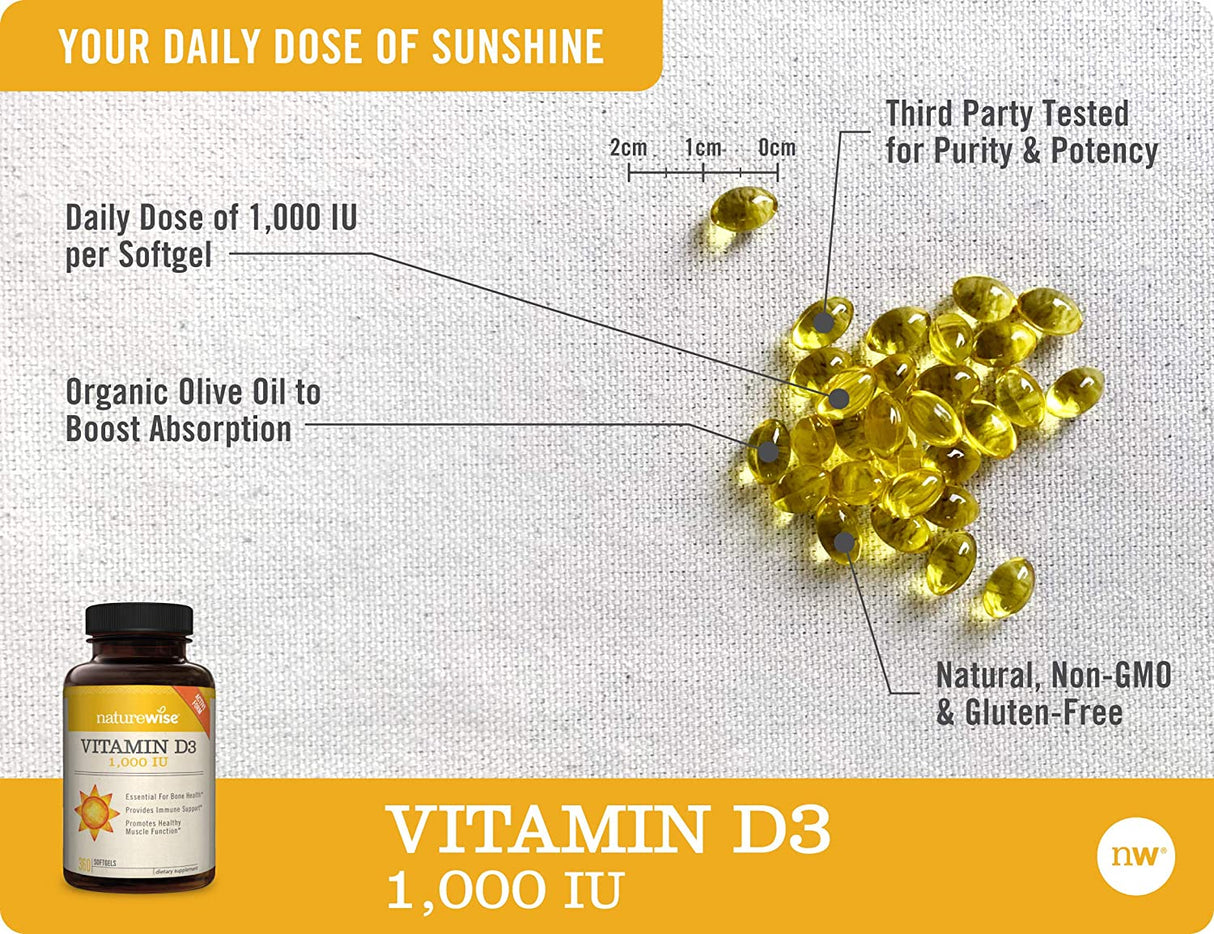 Naturewise Vitamin D3 1,000IU 360 Capsulas Blandas - The Red Vitamin MX