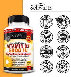 Bio Schwartz Vitamin D3 5,000IU 360 Capsulas
