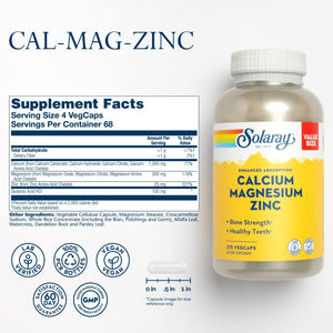 Solaray Calcium Magnesium Zinc 275 Capsulas - The Red Vitamin MX