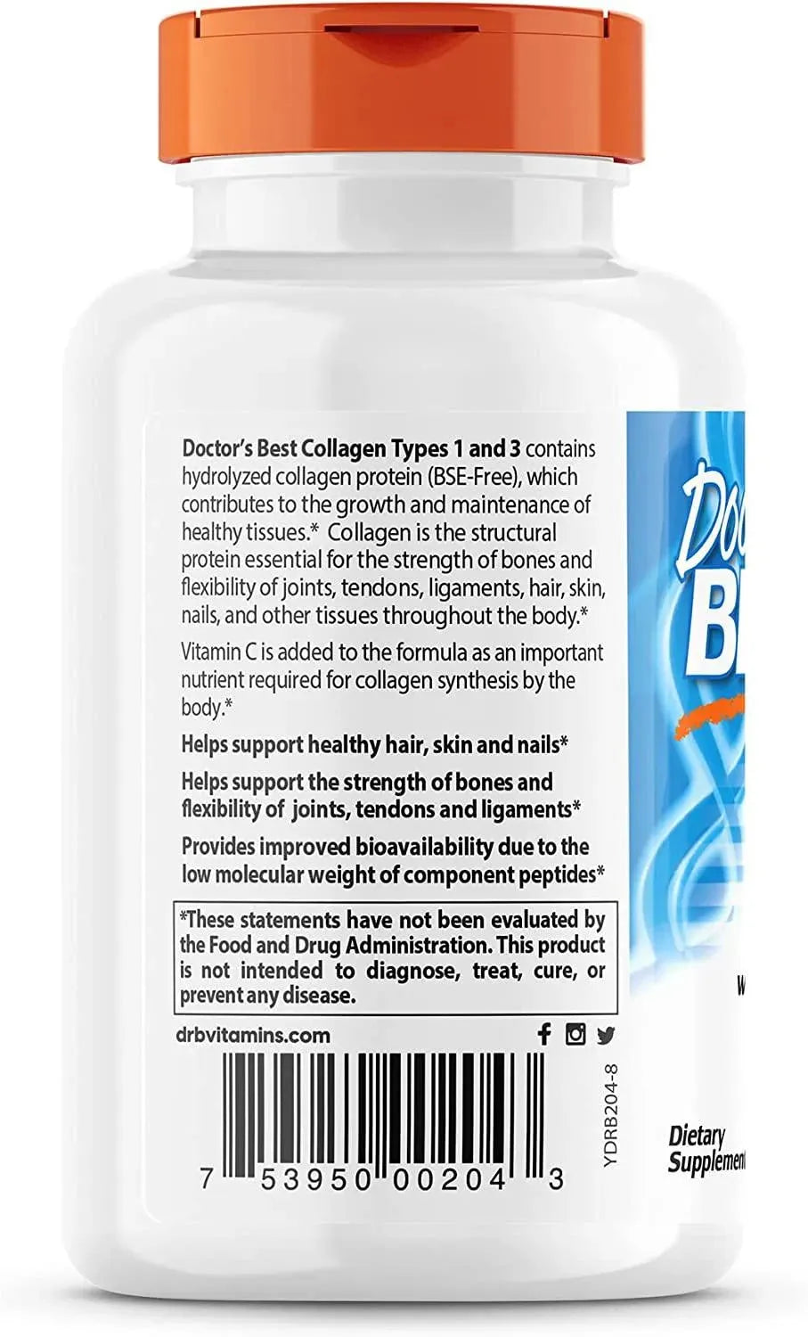 DOCTOR'S BEST - Doctor's Best Collagen Types 1 and 3 with Peptan 1000Mg. 180 Tabletas - The Red Vitamin MX - Suplementos Alimenticios - {{ shop.shopifyCountryName }}