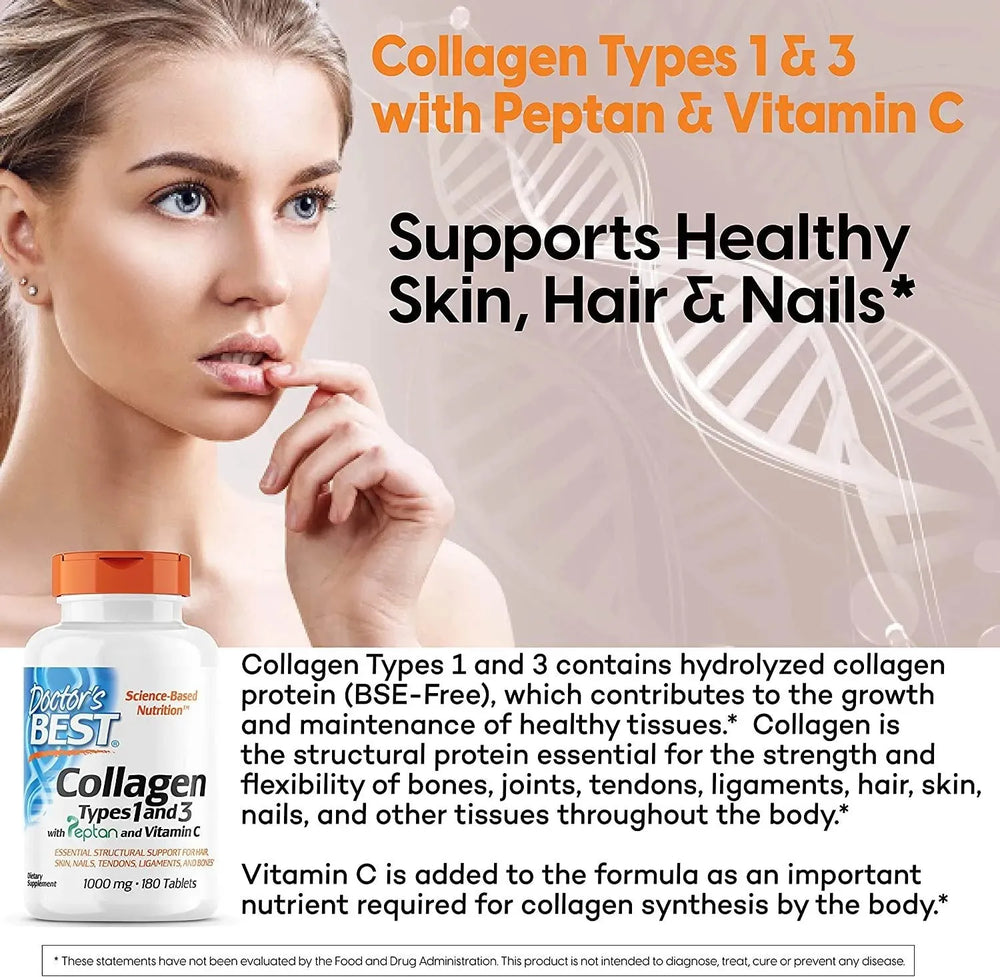 DOCTOR'S BEST - Doctor's Best Collagen Types 1 and 3 with Peptan 1000Mg. 180 Tabletas - The Red Vitamin MX - Suplementos Alimenticios - {{ shop.shopifyCountryName }}