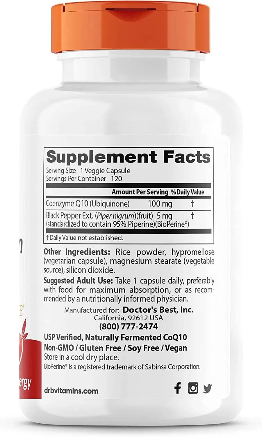 DOCTOR'S BEST - Doctor's Best High Absorption CoQ10 with BioPerine 100Mg. 120 Capsulas Blandas - The Red Vitamin MX - Suplementos Alimenticios - {{ shop.shopifyCountryName }}