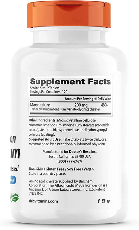 DOCTOR'S BEST - Doctor's Best High Absorption Magnesium 100% Chelated 240 Tabletas - The Red Vitamin MX - Suplementos Alimenticios - {{ shop.shopifyCountryName }}