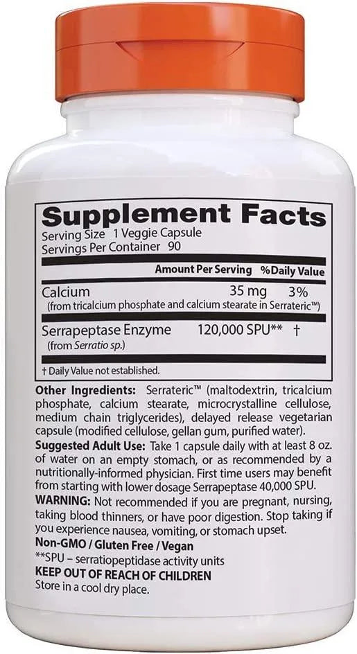 DOCTOR'S BEST - Doctor's Best High Potency Serrapeptase 120,000 SPU 90 Capsulas - The Red Vitamin MX - Suplementos Alimenticios - {{ shop.shopifyCountryName }}