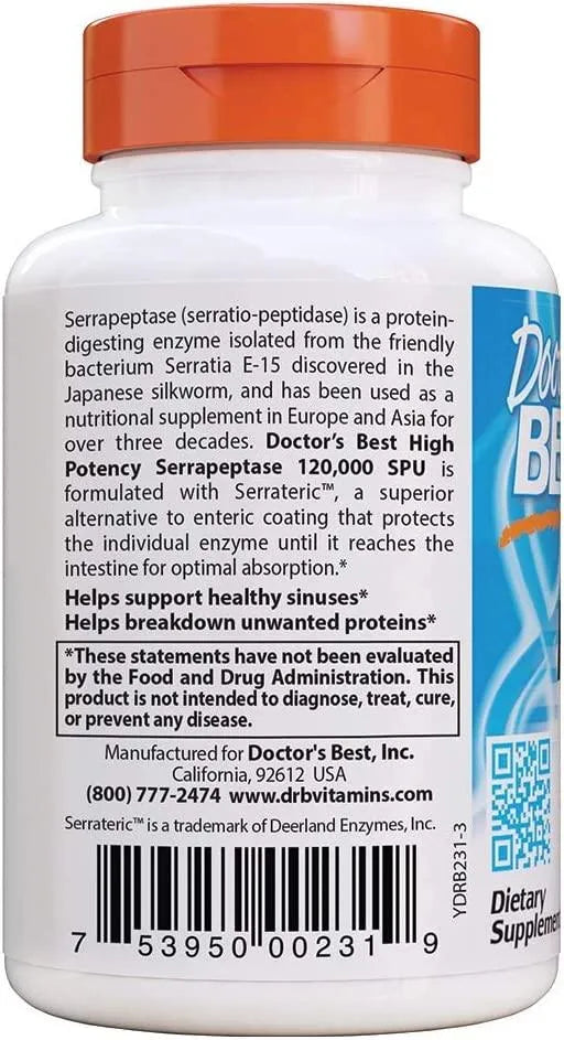 DOCTOR'S BEST - Doctor's Best High Potency Serrapeptase 120,000 SPU 90 Capsulas - The Red Vitamin MX - Suplementos Alimenticios - {{ shop.shopifyCountryName }}