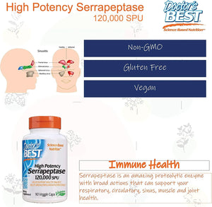 DOCTOR'S BEST - Doctor's Best High Potency Serrapeptase 120,000 SPU 90 Capsulas - The Red Vitamin MX - Suplementos Alimenticios - {{ shop.shopifyCountryName }}