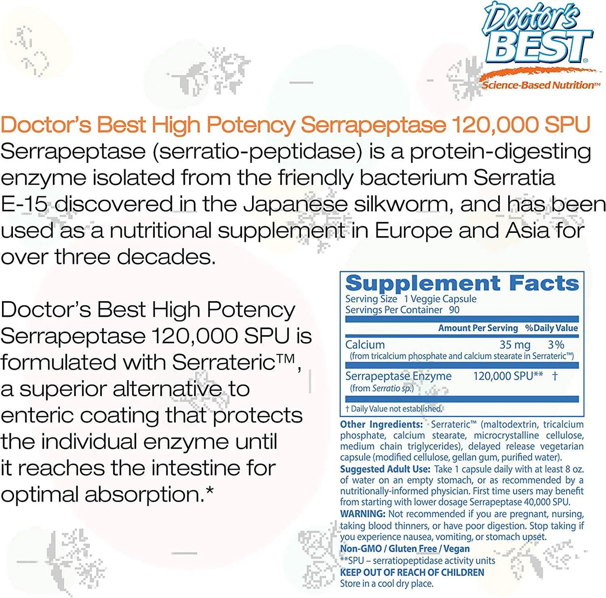 DOCTOR'S BEST - Doctor's Best High Potency Serrapeptase 120,000 SPU 90 Capsulas - The Red Vitamin MX - Suplementos Alimenticios - {{ shop.shopifyCountryName }}