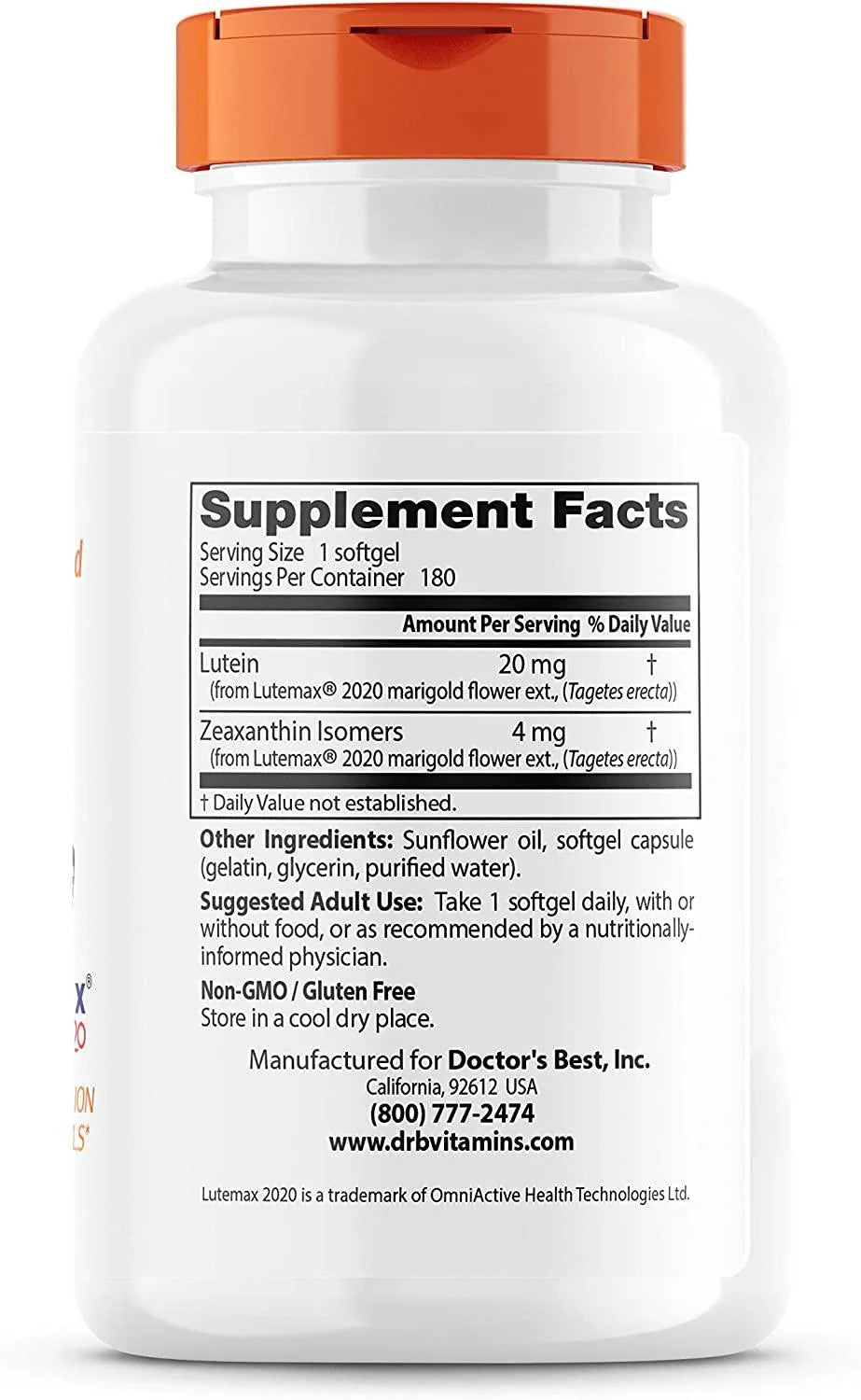 DOCTOR'S BEST - Doctor's Best Lutein with Lutemax 20Mg. 180 Capsulas - The Red Vitamin MX - Suplementos Alimenticios - {{ shop.shopifyCountryName }}