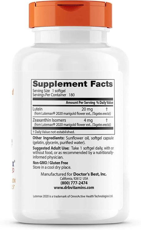 DOCTOR'S BEST - Doctor's Best Lutein with Lutemax 20Mg. 180 Capsulas - The Red Vitamin MX - Suplementos Alimenticios - {{ shop.shopifyCountryName }}