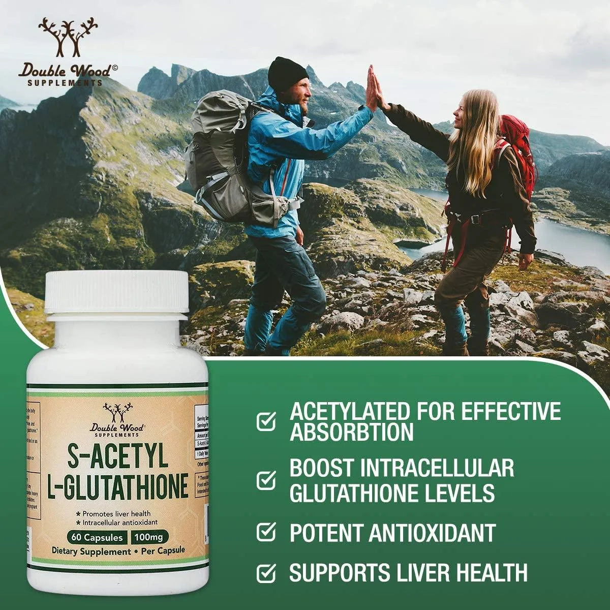 DOUBLE WOOD SUPPLEMENTS - Double Wood Supplements S-Acetyl L-Glutathione 100Mg. 60 Capsulas - The Red Vitamin MX - Suplementos Alimenticios - {{ shop.shopifyCountryName }}