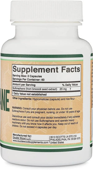 DOUBLE WOOD SUPPLEMENTS - Double Wood Supplements Sulforaphane 20Mg. 120 Capsulas - The Red Vitamin MX - Suplementos Alimenticios - {{ shop.shopifyCountryName }}