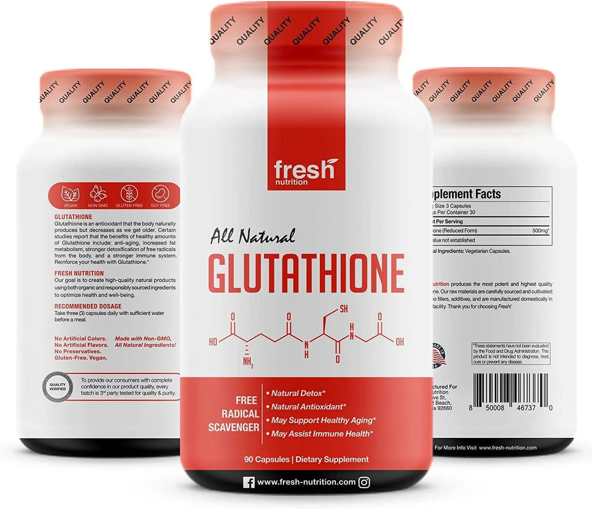 FRESH NUTRITION - Fresh Nutrition Glutathione 90 Capsulas - The Red Vitamin MX - Suplementos Alimenticios - {{ shop.shopifyCountryName }}