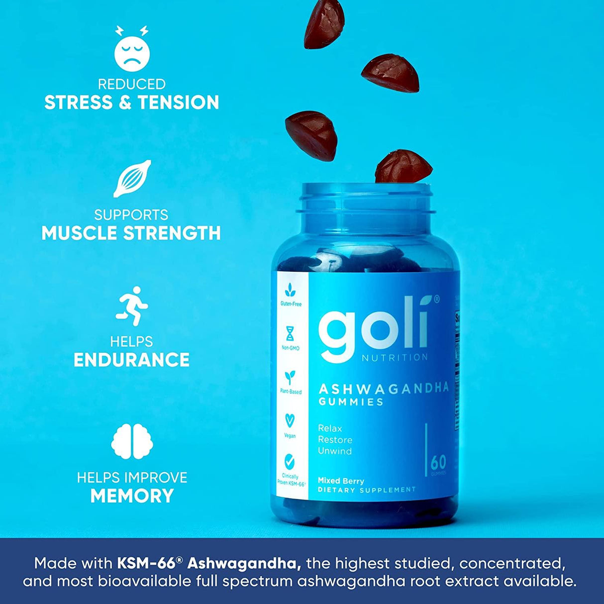 GOLI NUTRITION - Goli Nutrition Ashwagandha & Vitamin D Gummy Mixed Berry 60 Gomitas - The Red Vitamin MX - Suplementos Alimenticios - {{ shop.shopifyCountryName }}