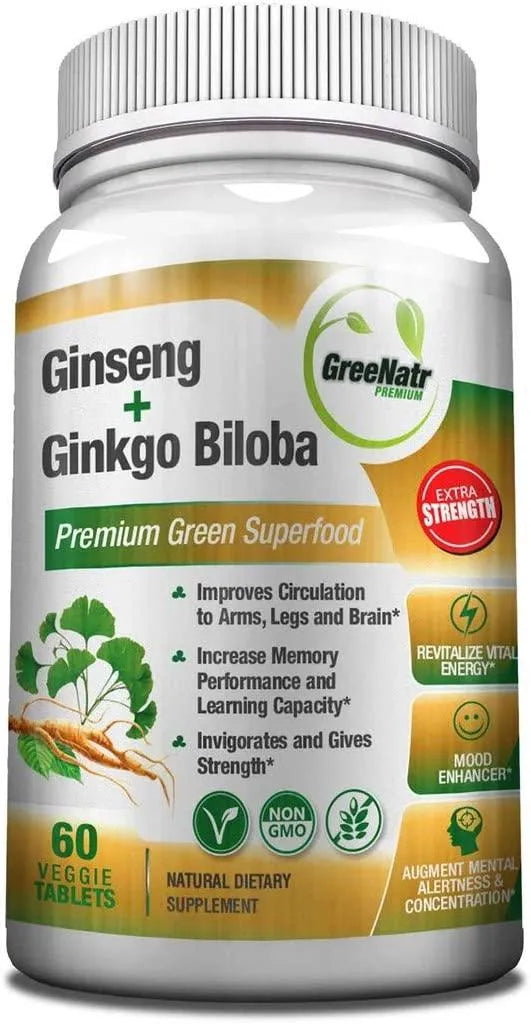 GREENATR - GreeNatr Premium Panax Ginseng + Ginkgo Biloba 60 Tabletas - The Red Vitamin MX - Suplementos Alimenticios - {{ shop.shopifyCountryName }}