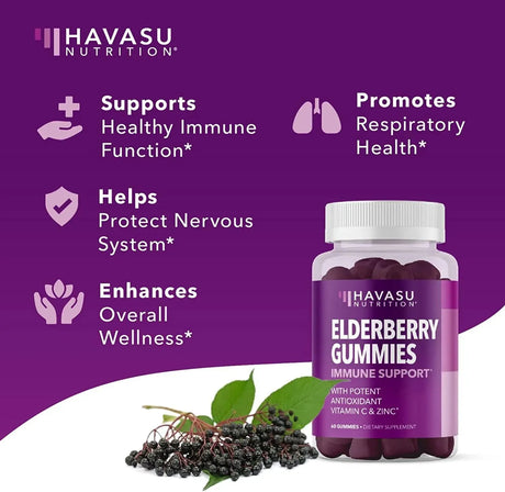HAVASU NUTRITION - Havasu Nutrition Elderberry Gummies with Zinc and Vitamin C 60 Gomitas - The Red Vitamin MX - Suplementos Alimenticios - {{ shop.shopifyCountryName }}