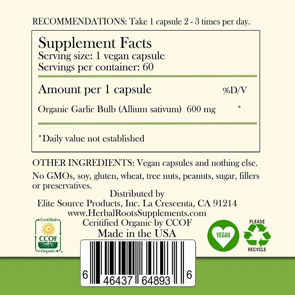 HERBAL ROOTS - Herbal Roots Whole Bulb Garlic 600Mg. 60 Capsulas - The Red Vitamin MX - Suplementos Alimenticios - {{ shop.shopifyCountryName }}